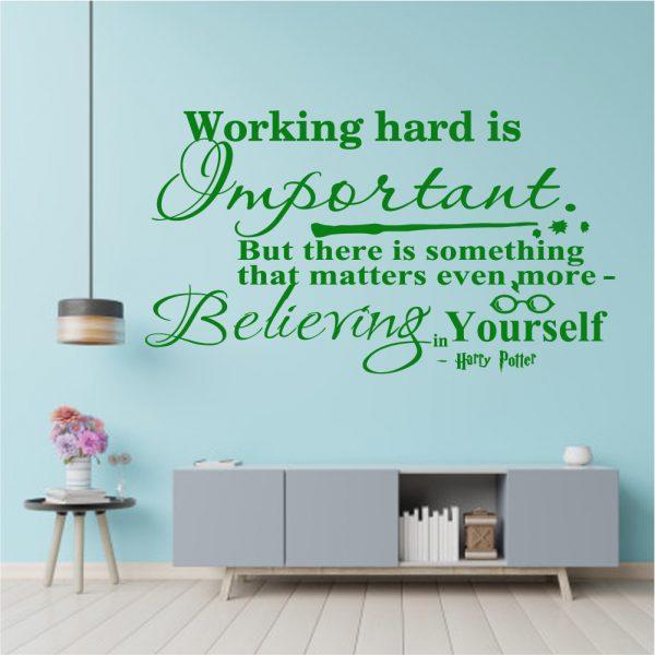 Harry Potter Wall Decal Working Hard Is Important Quote. Green color