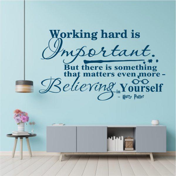 Harry Potter Wall Decal Working Hard Is Important Quote. Navy color