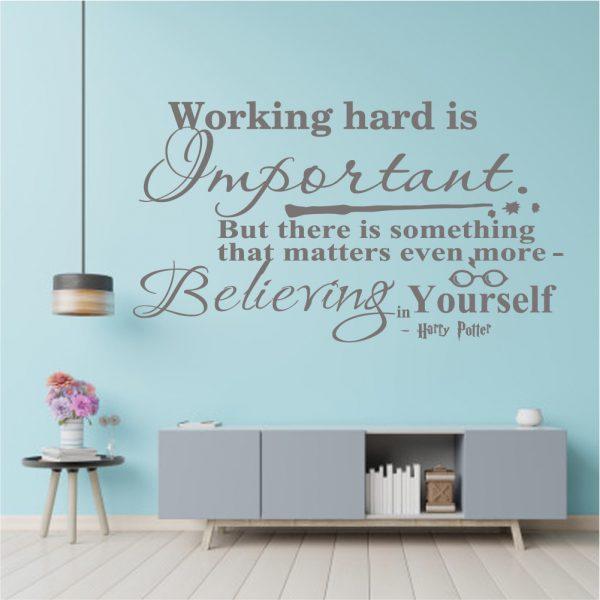 Harry Potter Wall Decal Working Hard Is Important Quote. Gray color